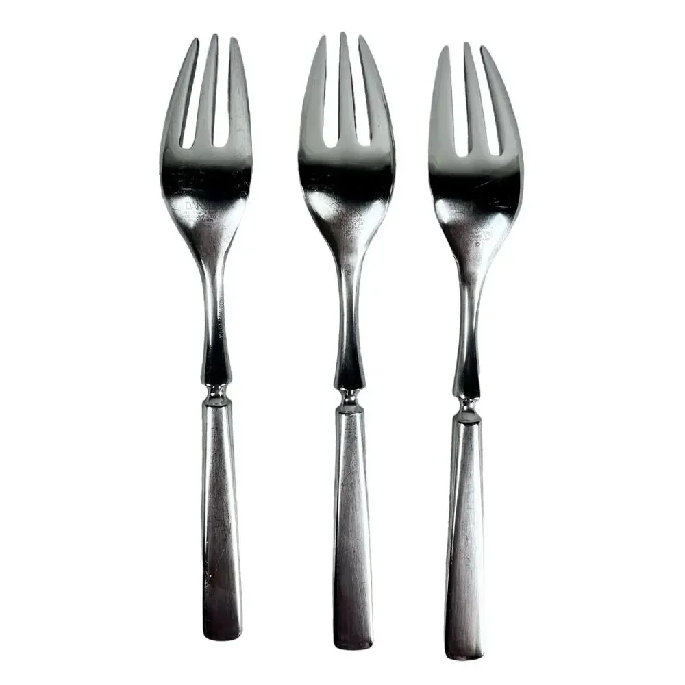 Dansk ANVIL IHQ Japan vintage 1980s Stainless Satin SALAD FORKS-6 7/8”-Set of 3